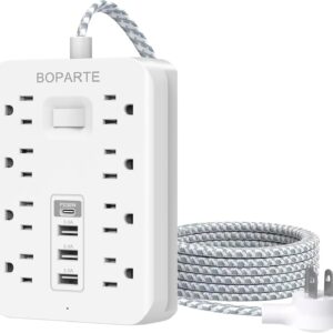 BOPARTE USB Multicontacto, Regleta de 3 m, 8 Salidas, 3 USB, (5V/2A), 1 Puerto Type-C, Conector múltiple, Enchufe con Toma de Corriente, Regleta para el hogar, Oficina, Dormitorio, Negro