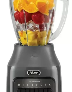 OSTER Licuadora 600w Gris, vaso de vidrio, 6 velocidades