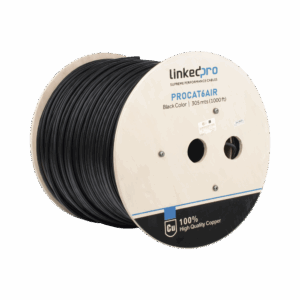 Bobina de cable FTP con Mensajero de Acero de 305 m Cat6+ CALIBRE 23, color negro, para aplicaciones en video vigilancia y redes de datos / Uso en Intemperie y aplicaciones Aéreas