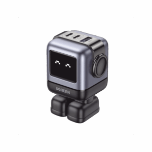 Cargador RobotGaN de 65W Serie UNO | 3 Puertos de Carga Rápida | 2 USB-C | 1 USB-A | PD 3.0 | QC 4.0 | Carga Inteligente | Tecnología GaN II | Zapato Magnético Extraíble | Carcasa Ignifuga | Pantalla LED