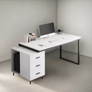 Escritorio Blanco Simple de madera,  con cajones, medidas 120 * 54 * 72CM