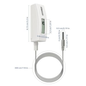 ECOWITT WN34 - Termómetro a prueba de agua, pantalla LCD, sensor digital de temperatura,rango de temperaturas -40 ~ 60 °C sonda de 3 metros, multiple proposito