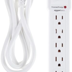 Amazon Basics - Protector de sobretensiones de 6 tomas, cable de 1.82 m de largo, 790 julio, color blanco