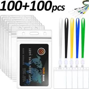 Mica Vertical Porta Credencial Gafete Ine 100pz Tarjetero con lanyard