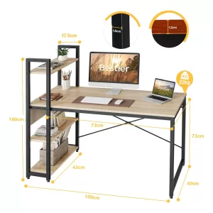 Escritorio con estantes, 100 x 40 x 73 cm,
