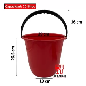 Cubeta 10 Litros Plástico Polipropileno Graduada, Roja,