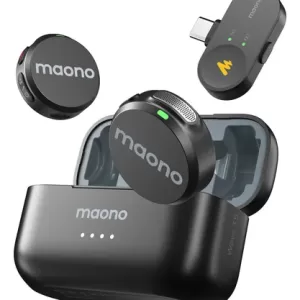 Maono Micrófono Lavalier Inalámbrico Tipo C para Android/tableta, micrófono con conector USB C de 48 KHz y 24 bits, 30 horas de uso para grabación y transmisión de video, Wave T5
