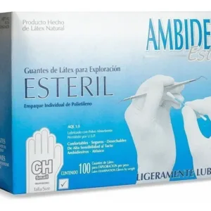AMBIDERM Guantes De Latex estériles color natural, caja c/100 unidades, tallas disponibles (CH, M, G)