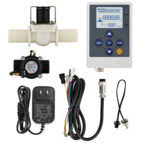 Medidor de Control de Flujo de Agua con Pantalla LCD Sensor de Hall de Agua G3/4", Contador 1-60 L/min+Válvula de Solenoide Eléctrico G3/4" Normalmente Cerrada N