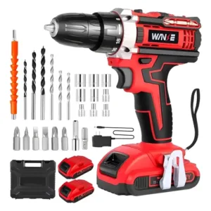 Kit Desatornillardor Electrico Taladro Atornillador Inalámbrico 2 Batería Wanse Rojo