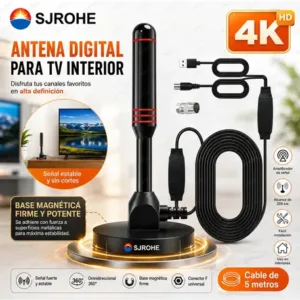 Sjrohe Antena Para Tv Digital Abierta 8k 4k 1080p Apto Para Uso En Interiores Y Exteriores Cable De Conexión De 5 Metros Amplificador De Señal De Tv Alcance De Recepción 209...
